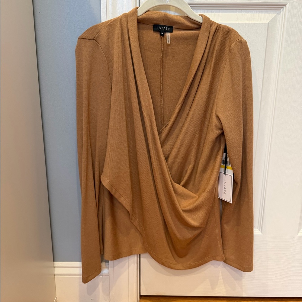 1. State Wild Oak Knit Wrap Top — Camel Brown